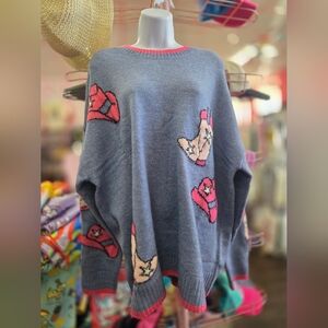 Women's Cowgirl Star Patterned Sweater - Blue and Pink